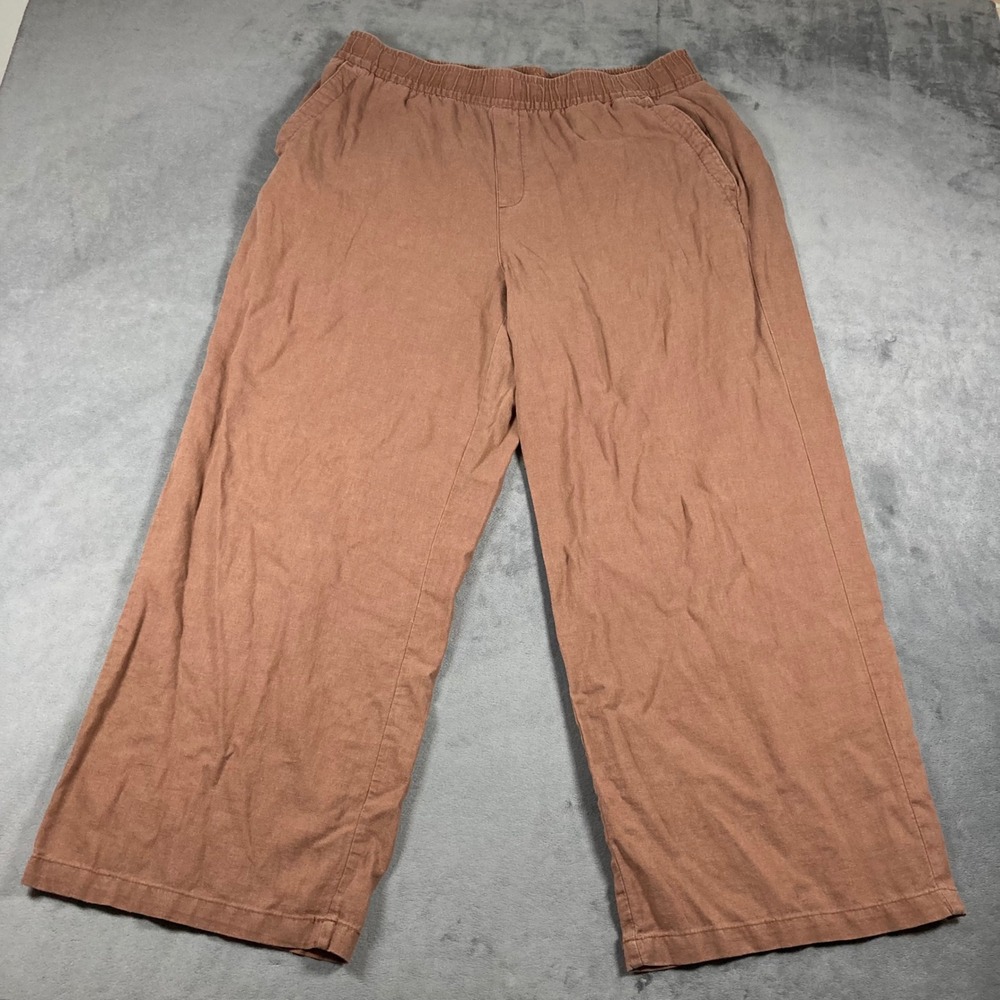 Old Navy High Rise Wide Leg Linen Blend Pants Terracotta Brown Size L